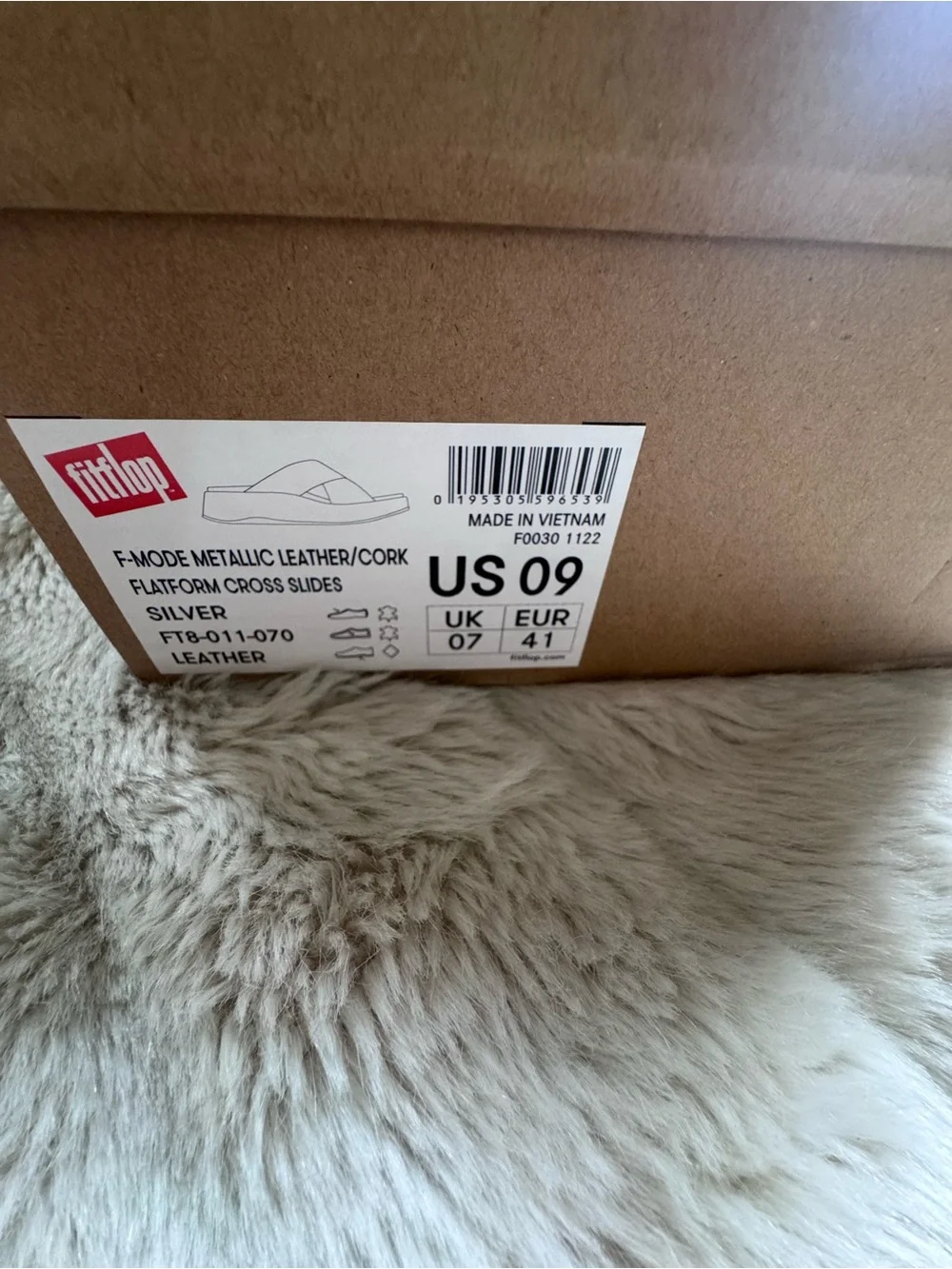 FitFlop Metallic Silver Crossband Cork-Effect Slide Mules